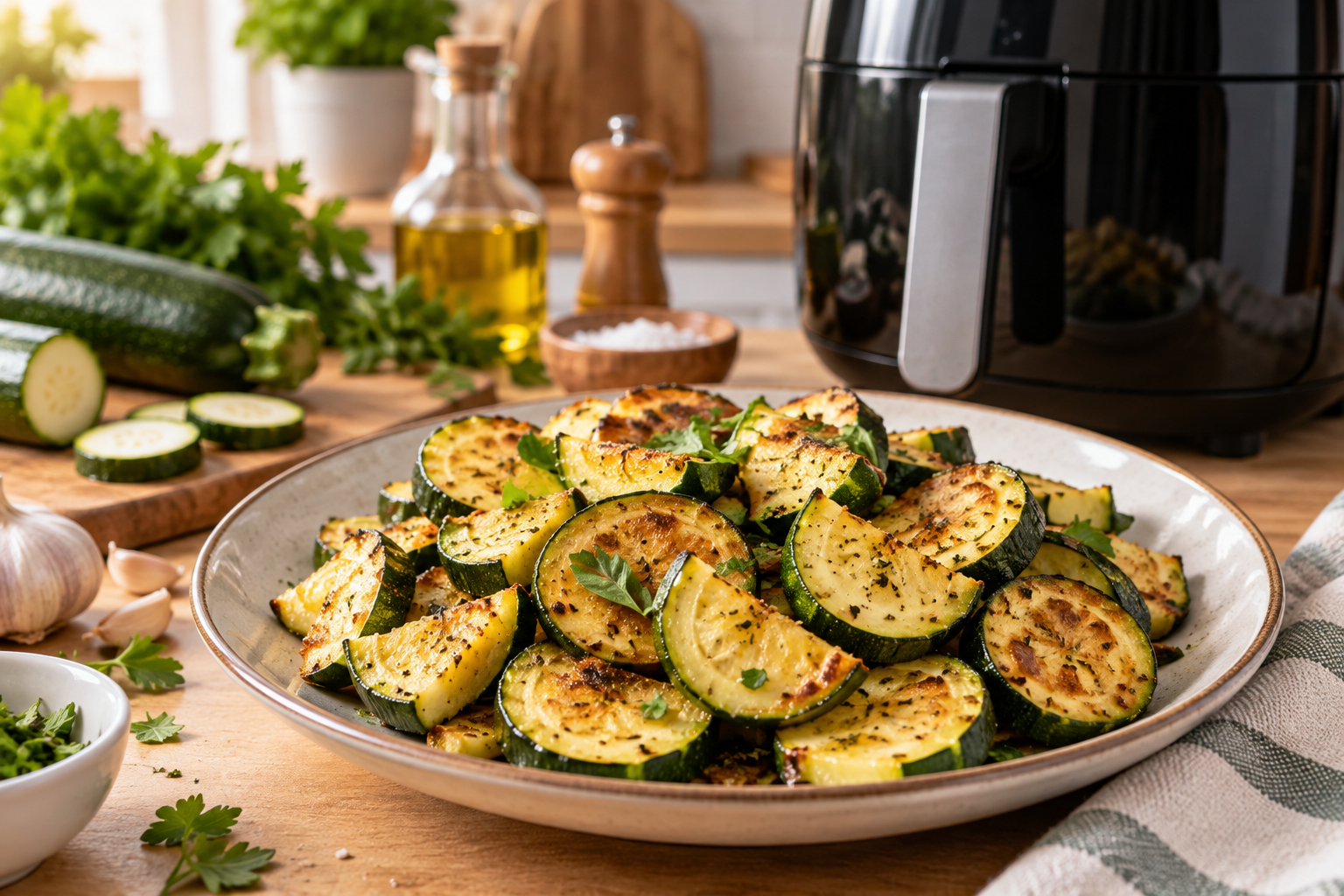 Courgettes dorées et savoureuses préparées à l’Air Fryer